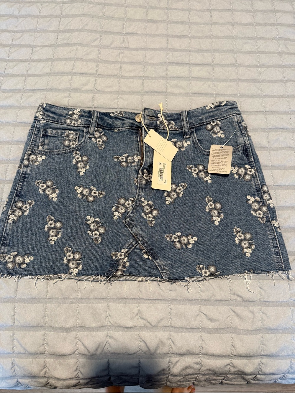 Altar’d State Floral Embroidered Denim Mini Skirt - Dark Blue